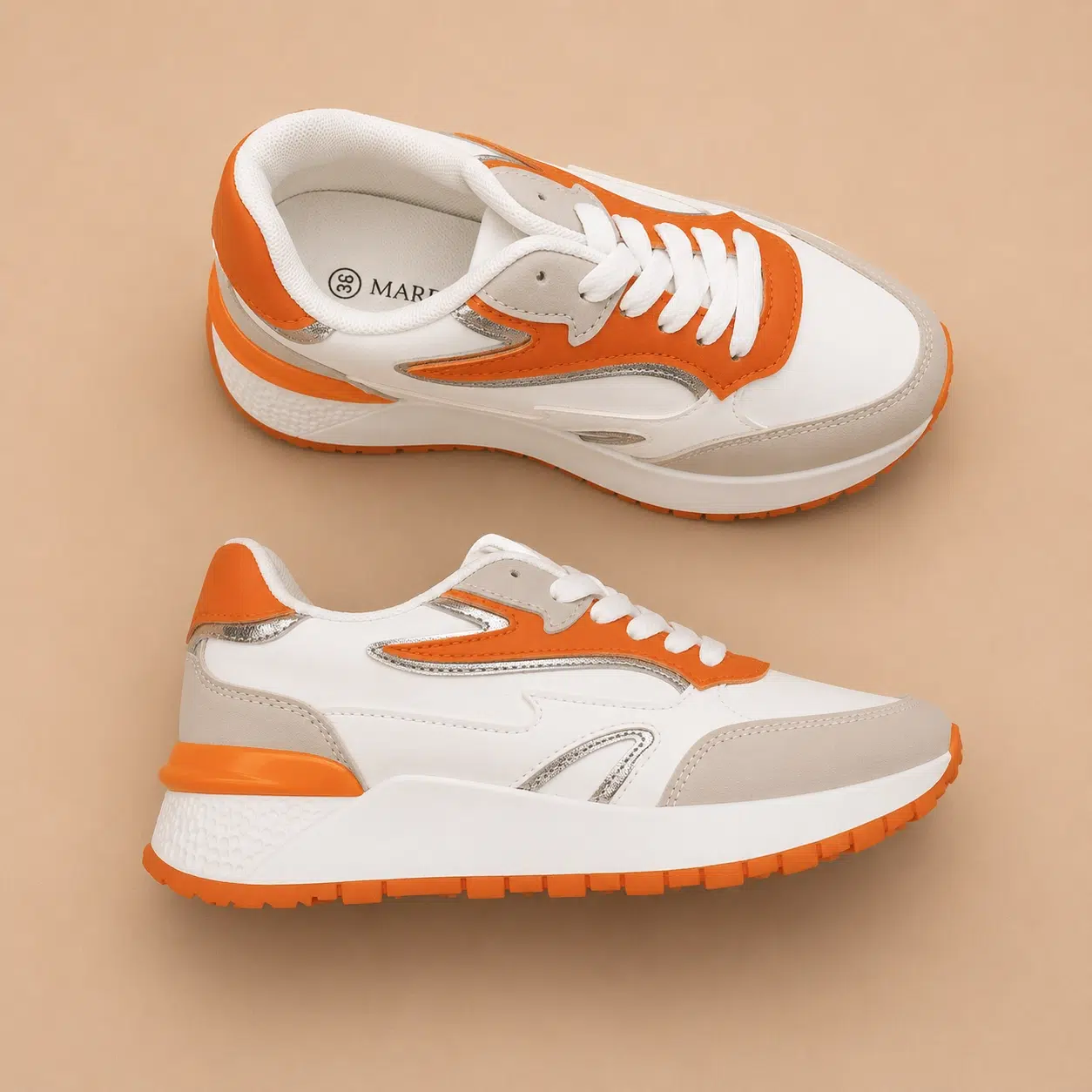 Baskets plateforme blanches & orange flashy – Image 2