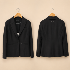 Blazer noir à fines rayures brillantes – Eva Kayan