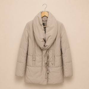 Doudoune longue beige à col drapé – Sister Love