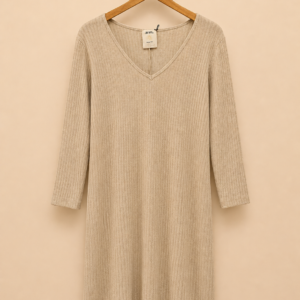 Robe pull côtelée col V manches longues – April Vintage