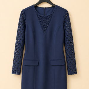 Robe de soirée Zepeline Créateur bleue à manches dentelle