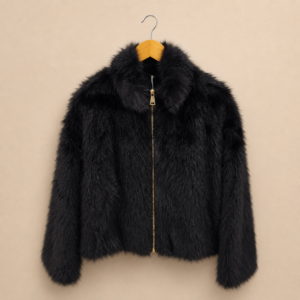 Veste noire zippée en fausse fourrure – Zepeline